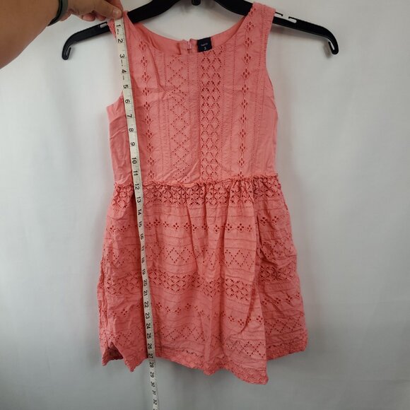 Gap Kids Peachy Pink Patterened Eyelet Embroidered Sleeveless Dress Sz M 8 - Picture 8 of 11